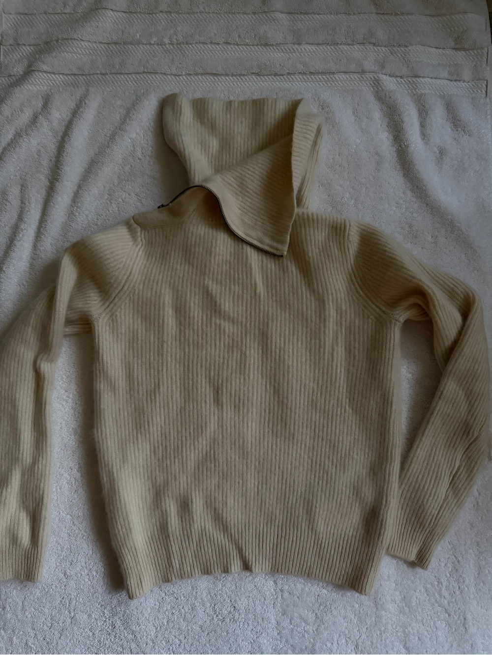 Ribbed Cowl-Neck Sweater in Cream